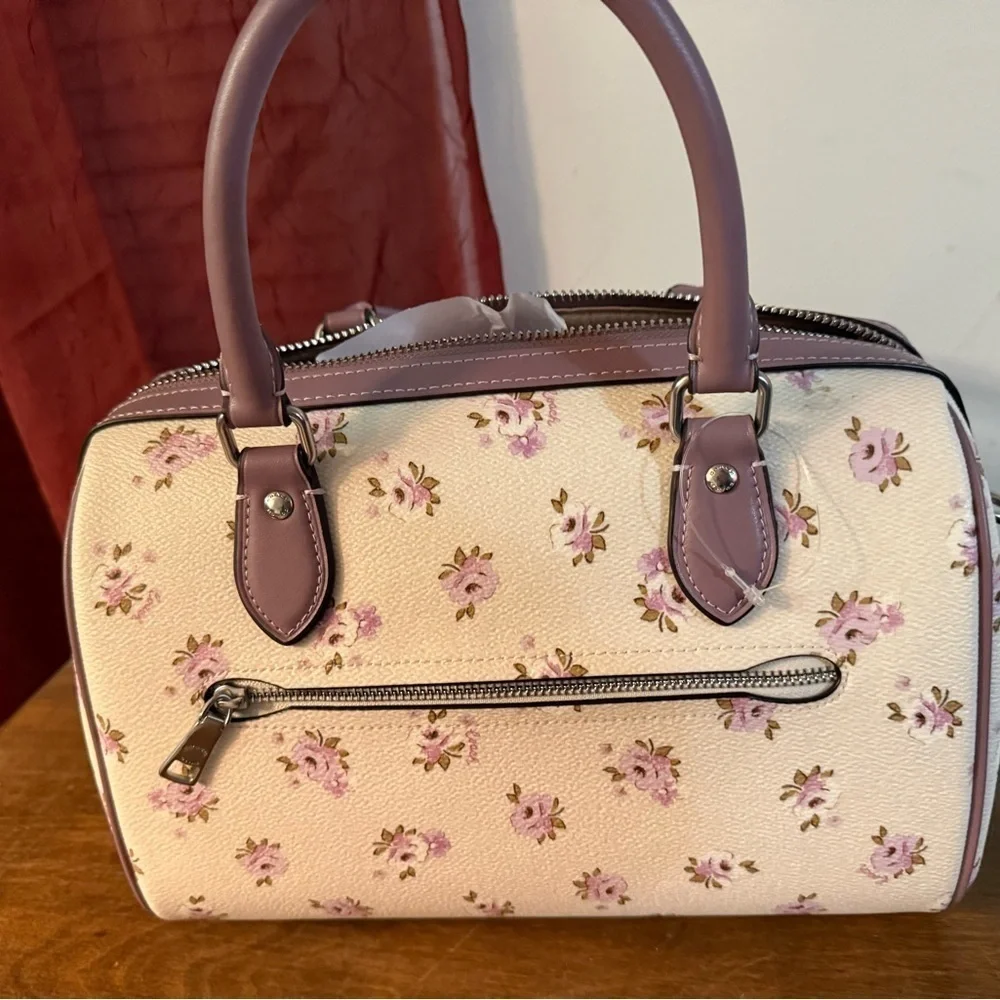 New Coach Rowan Satchel Bag With Floral Print with Crossbody Strap - Picture 6 of 9